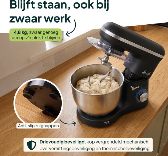 2000W Keukenmixer - Geschikt voor Zwaar Deeg - 6,2L Mengkom - Keukenmachine - Keukenrobot - Matzwart