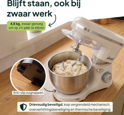 2000W Keukenmixer - Geschikt voor Zwaar Deeg - 6,2L Mengkom - Keukenmachine - Keukenrobot - Crème