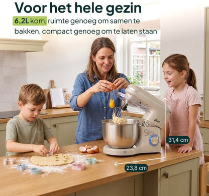 2000W Keukenmixer - Geschikt voor Zwaar Deeg - 6,2L Mengkom - Keukenmachine - Keukenrobot - Crème