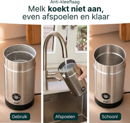 Melkopschuimer - PFAS-vrij - 4-in-1 Melkschuimer - Elektrische Melkklopper - Zilver