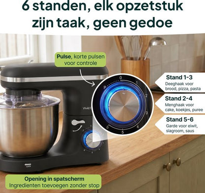 2000W Keukenmixer - Geschikt voor Zwaar Deeg - 6,2L Mengkom - Keukenmachine - Keukenrobot - Matzwart