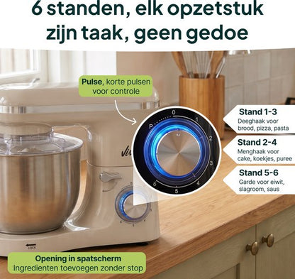 2000W Keukenmixer - Geschikt voor Zwaar Deeg - 6,2L Mengkom - Keukenmachine - Keukenrobot - Crème
