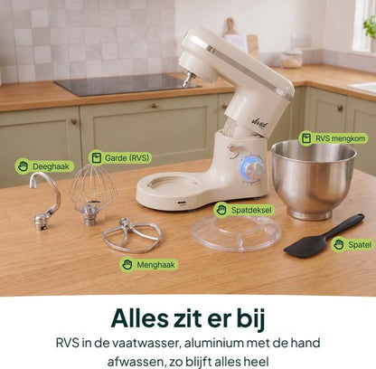 2000W Keukenmixer - Geschikt voor Zwaar Deeg - 6,2L Mengkom - Keukenmachine - Keukenrobot - Crème