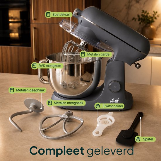 Luxe Keukenmixer - 7L Mengkom met Verwarmde Bodem - Rijsfunctie - Touchscreen & Timer - Vaatwasserbestendig - Keukenmachine - Keukenrobot - Grijs