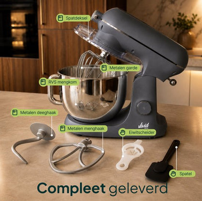 Luxe Keukenmixer - 7L Mengkom met Verwarmde Bodem - Rijsfunctie - Touchscreen & Timer - Vaatwasserbestendig - Keukenmachine - Keukenrobot - Grijs