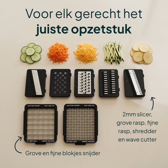 Groentesnijder Multifunctioneel & Mandoline Keukensnijder - 13-delig - Uienhakker Met Opvangbak 1,3L - Inclusief Bewaardeksel - Wit