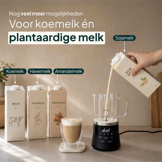 Glazen Melkopschuimer - Warm & Koud Schuim - 4-in-1 - Elektrische Melkschuimer - PFAS-vrij & BPA-vrij - Vaatwasserbestendig