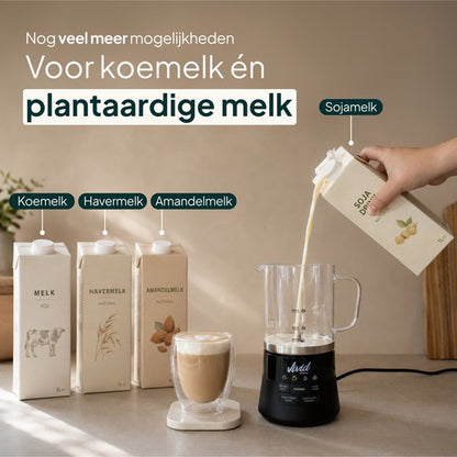 Glazen Melkopschuimer - Warm & Koud Schuim - 4-in-1 - Elektrische Melkschuimer - PFAS-vrij & BPA-vrij - Vaatwasserbestendig