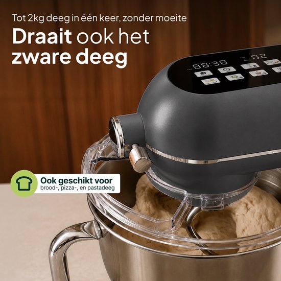Luxe Keukenmixer - 7L Mengkom met Verwarmde Bodem - Rijsfunctie - Touchscreen & Timer - Vaatwasserbestendig - Keukenmachine - Keukenrobot - Grijs