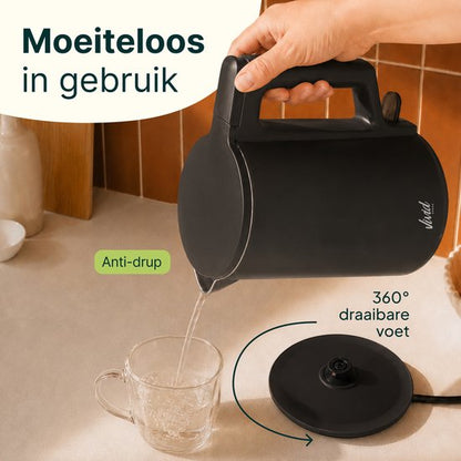 Waterkoker - 1.7L - Dubbelwandig - BPA-vrij - RVS - 2000W - Elektrisch - Zwart