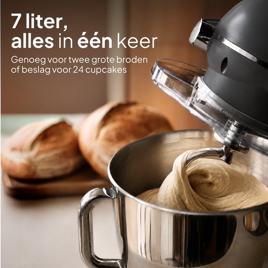 Luxe Keukenmixer - 7L Mengkom met Verwarmde Bodem - Rijsfunctie - Touchscreen & Timer - Vaatwasserbestendig - Keukenmachine - Keukenrobot - Grijs