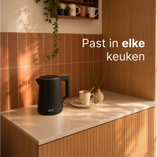 Waterkoker - 1.7L - Dubbelwandig - BPA-vrij - RVS - 2000W - Elektrisch - Zwart