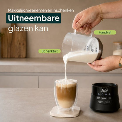 Glazen Melkopschuimer - Warm & Koud Schuim - 4-in-1 - Elektrische Melkschuimer - PFAS-vrij & BPA-vrij - Vaatwasserbestendig