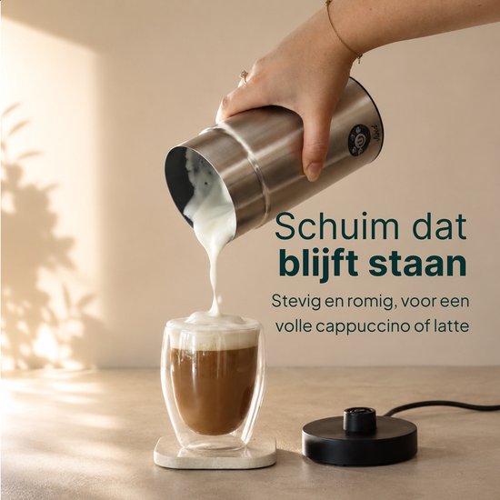 Melkopschuimer - PFAS-vrij - 4-in-1 Melkschuimer - Elektrische Melkklopper - Zilver