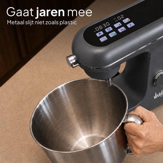 Luxe Keukenmixer - 7L Mengkom met Verwarmde Bodem - Rijsfunctie - Touchscreen & Timer - Vaatwasserbestendig - Keukenmachine - Keukenrobot - Grijs