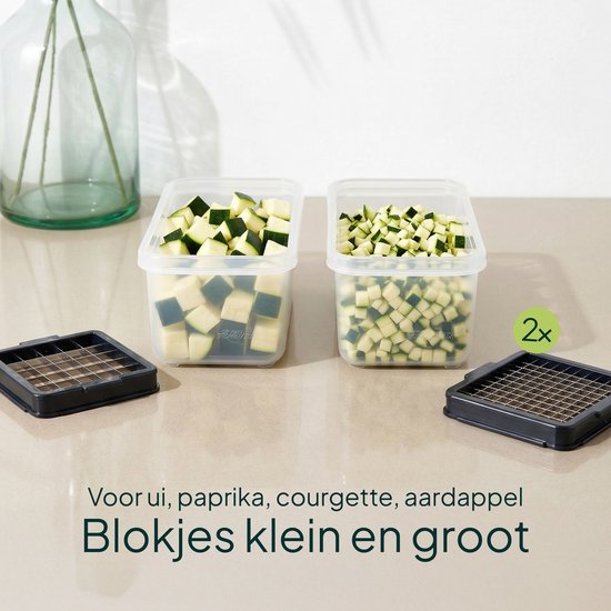 Groentesnijder Multifunctioneel & Mandoline Keukensnijder - 13-delig - Uienhakker Met Opvangbak 1,3L - Inclusief Bewaardeksel - Wit