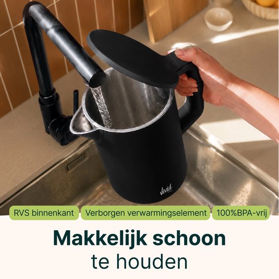 Waterkoker - 1.7L - Dubbelwandig - BPA-vrij - RVS - 2000W - Elektrisch - Zwart