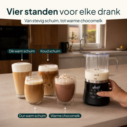 Glazen Melkopschuimer - Warm & Koud Schuim - 4-in-1 - Elektrische Melkschuimer - PFAS-vrij & BPA-vrij - Vaatwasserbestendig