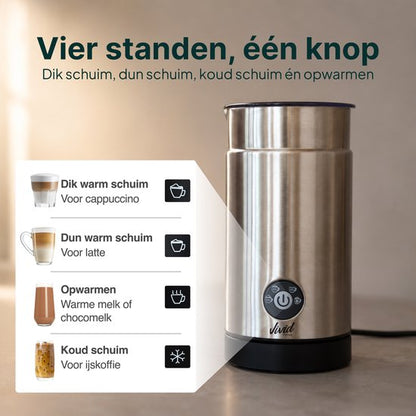 Melkopschuimer - PFAS-vrij - 4-in-1 Melkschuimer - Elektrische Melkklopper - Zilver