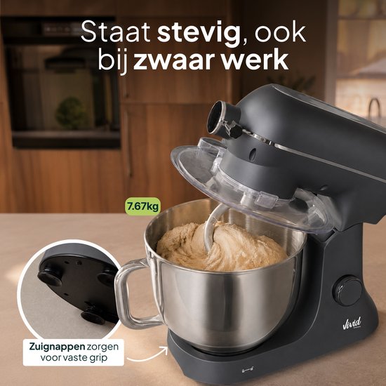 Luxe Keukenmixer - 7L Mengkom met Verwarmde Bodem - Rijsfunctie - Touchscreen & Timer - Vaatwasserbestendig - Keukenmachine - Keukenrobot - Grijs