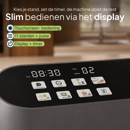 Luxe Keukenmixer - 7L Mengkom met Verwarmde Bodem - Rijsfunctie - Touchscreen & Timer - Vaatwasserbestendig - Keukenmachine - Keukenrobot - Grijs