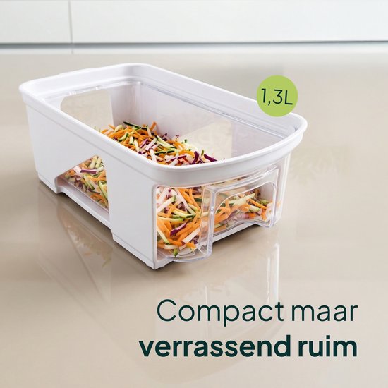 Groentesnijder Multifunctioneel & Mandoline Keukensnijder - 13-delig - Uienhakker Met Opvangbak 1,3L - Inclusief Bewaardeksel - Wit