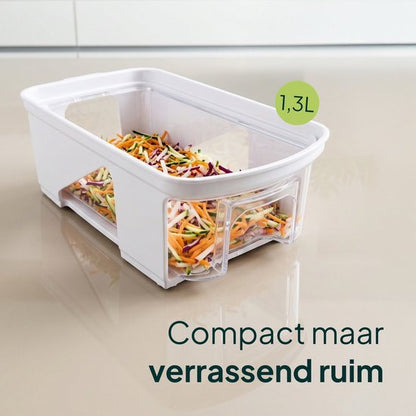 Groentesnijder Multifunctioneel & Mandoline Keukensnijder - 13-delig - Uienhakker Met Opvangbak 1,3L - Inclusief Bewaardeksel - Wit