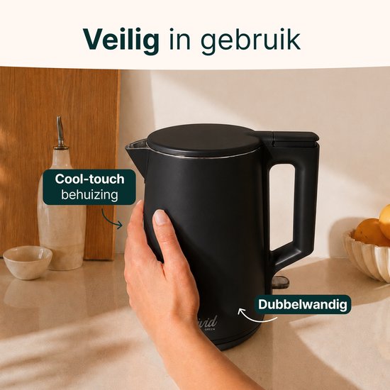 Waterkoker - 1.7L - Dubbelwandig - BPA-vrij - RVS - 2000W - Elektrisch - Zwart