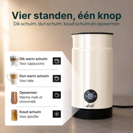 Melkopschuimer - PFAS-vrij - 4-in-1 Melkschuimer - Elektrische Melkklopper - Creme