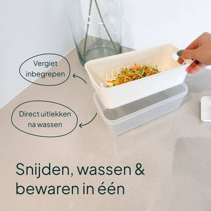 Groentesnijder Multifunctioneel & Mandoline Keukensnijder - 13-delig - Uienhakker Met Opvangbak 1,3L - Inclusief Bewaardeksel - Wit