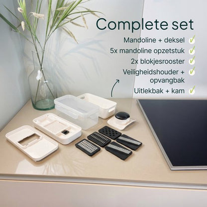 Groentesnijder Multifunctioneel & Mandoline Keukensnijder - 13-delig - Uienhakker Met Opvangbak 1,3L - Inclusief Bewaardeksel - Wit