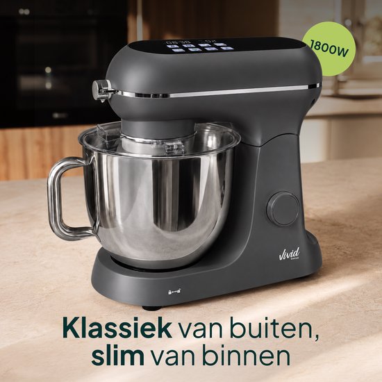 Luxe Keukenmixer - 7L Mengkom met Verwarmde Bodem - Rijsfunctie - Touchscreen & Timer - Vaatwasserbestendig - Keukenmachine - Keukenrobot - Grijs