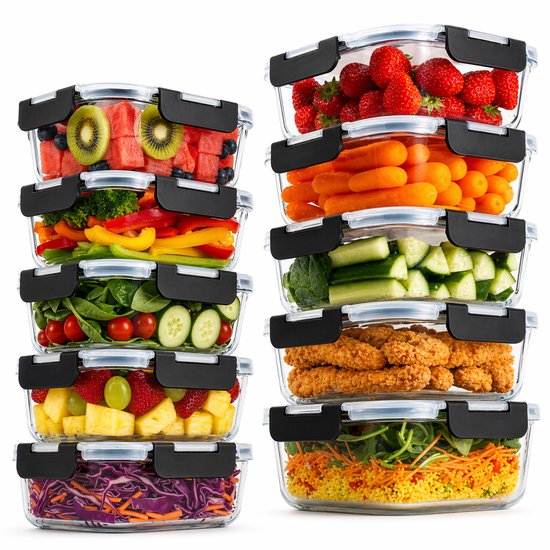 Vershoudbakjes Glas - 10 stuks - Meal Prep Bakjes - Diepvriesbakjes