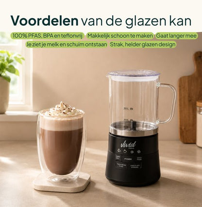 Glazen Melkopschuimer - Warm & Koud Schuim - 4-in-1 - Elektrische Melkschuimer - PFAS-vrij & BPA-vrij - Vaatwasserbestendig