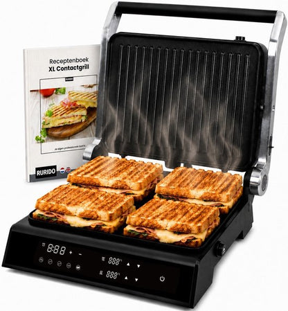 Rurido XL Tosti Apparaat 2000W – Uitneembare Platen & Vaatwasserbestendig – Groot Grilloppervlak – 180° Openklapbaar – Contactgrill – Panini Grill – Grill Apparaat – Tosti ijzer