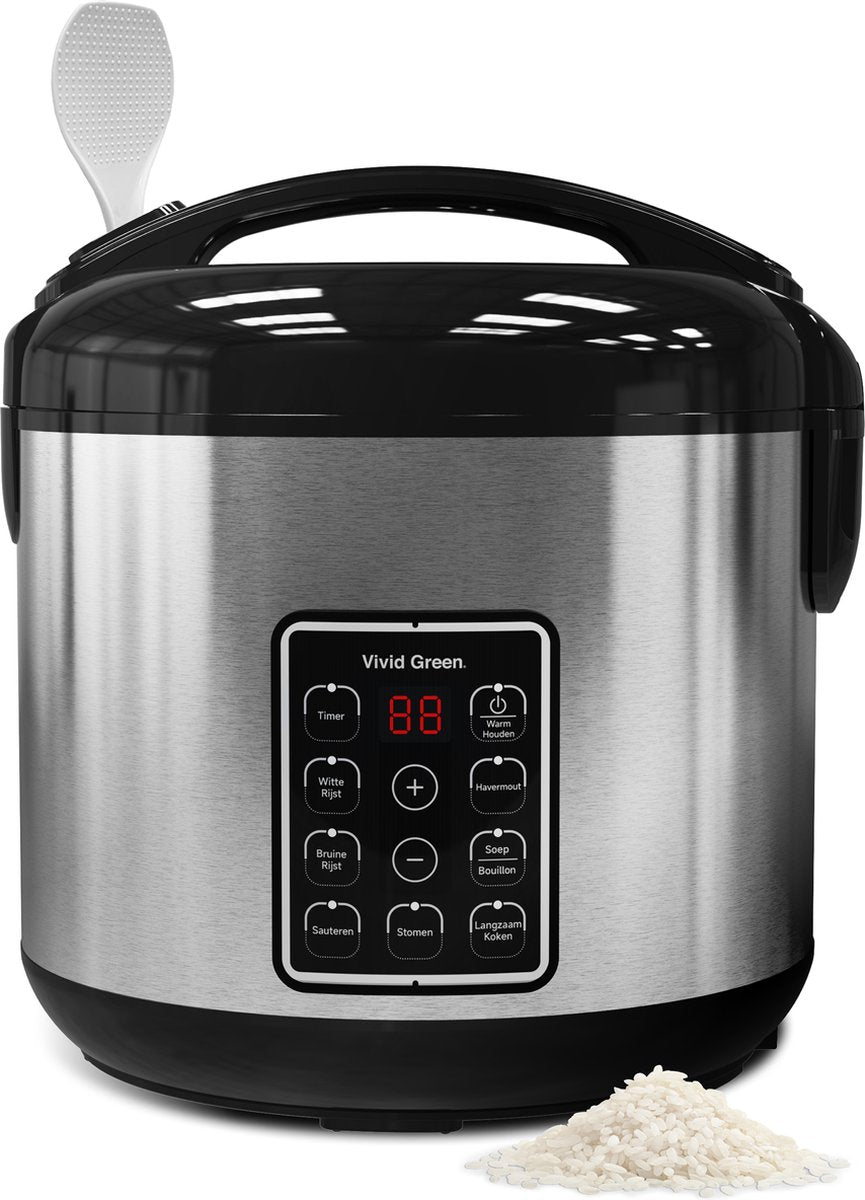 Rijstkoker met Stomer - 1.3L - Slowcooker met Timer - 6 Porties - Multicooker - Rice Cooker - RVS