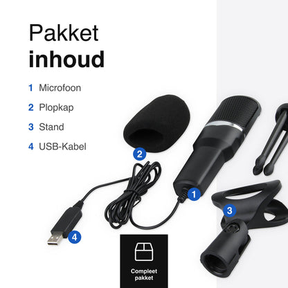 USB Microfoon met standaard - Gaming - Podcast - Voor Pc en console