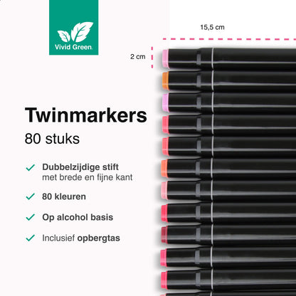 Twinmarkers 80 stuks voor volwassenen - Alcohol Markers - Stiften - Markeerstiften