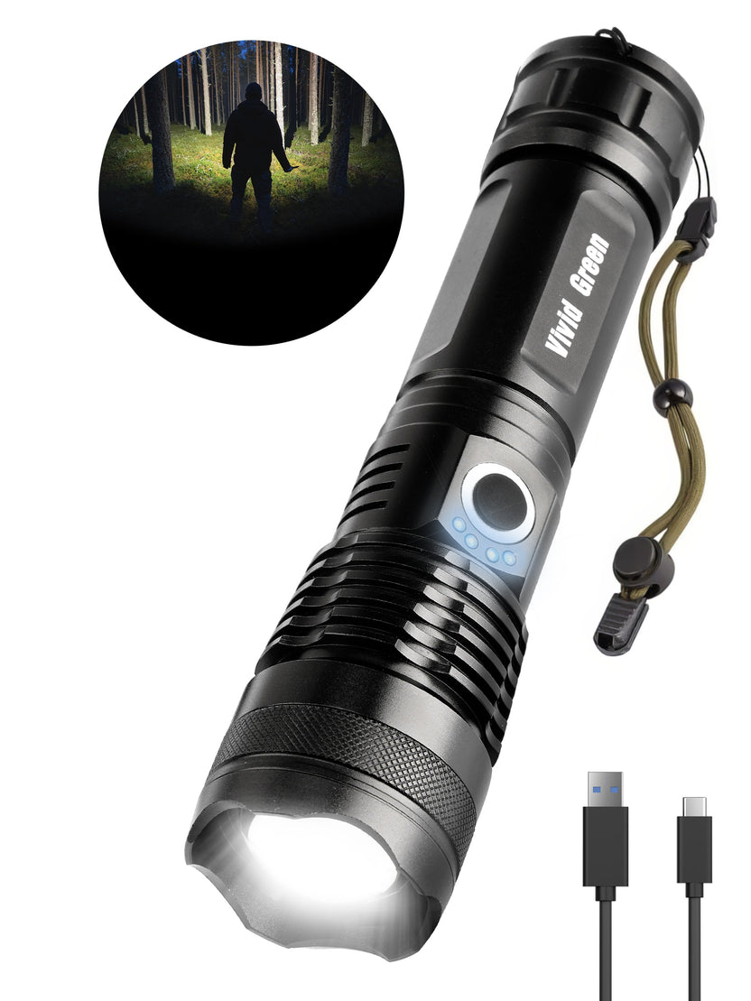 Zaklamp LED 5000mAh Oplaadbaar - Militaire - 2500 Lumen - Zwart