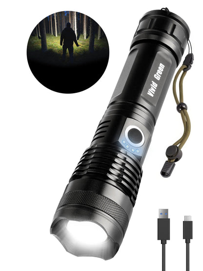 Zaklamp LED 5000mAh Oplaadbaar - Militaire - 2500 Lumen - Zwart