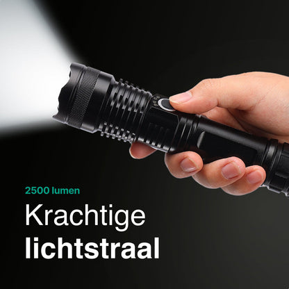 Zaklamp LED 5000mAh Oplaadbaar - Militaire - 2500 Lumen - Zwart