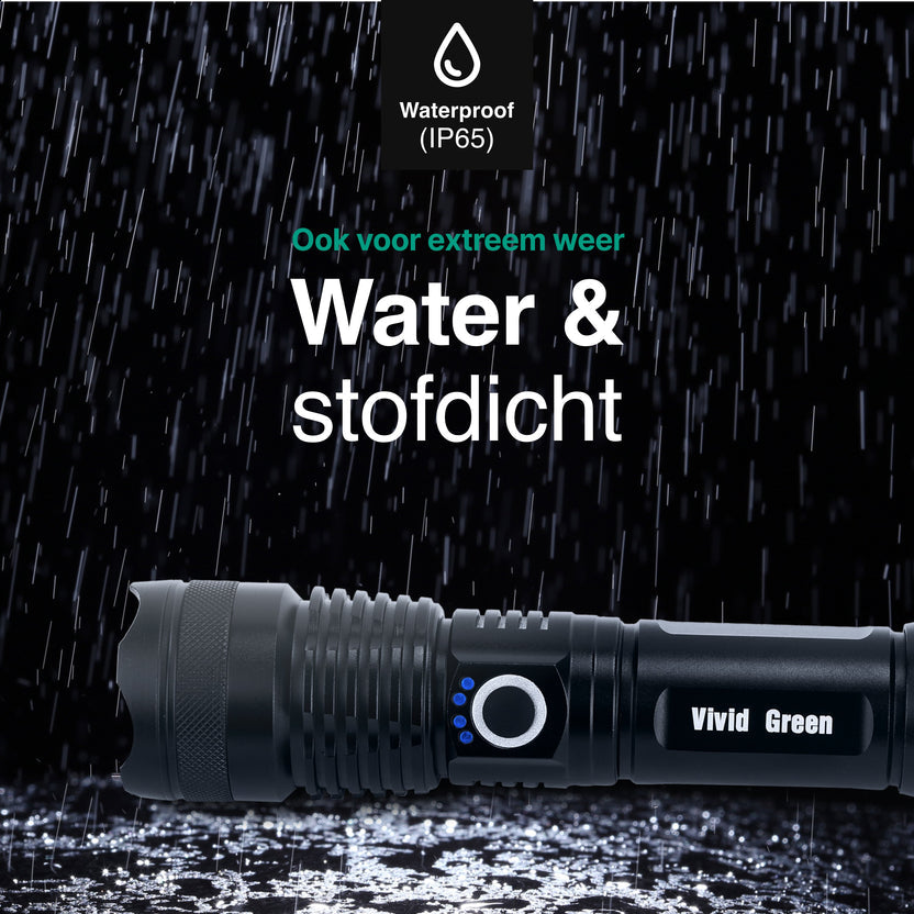 Zaklamp LED 5000mAh Oplaadbaar - Militaire - 2500 Lumen - Zwart