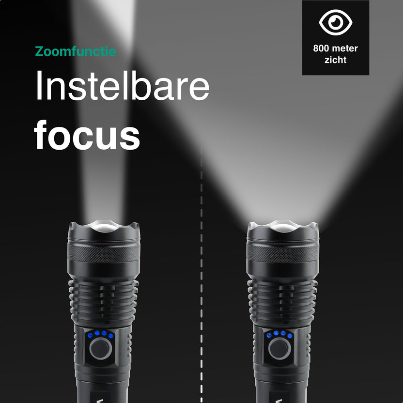Zaklamp LED 5000mAh Oplaadbaar - Militaire - 2500 Lumen - Zwart