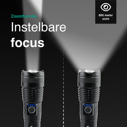 Zaklamp LED 5000mAh Oplaadbaar - Militaire - 2500 Lumen - Zwart