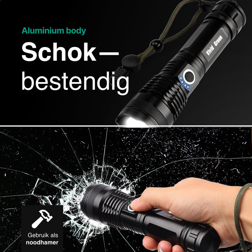 Zaklamp LED 5000mAh Oplaadbaar - Militaire - 2500 Lumen - Zwart