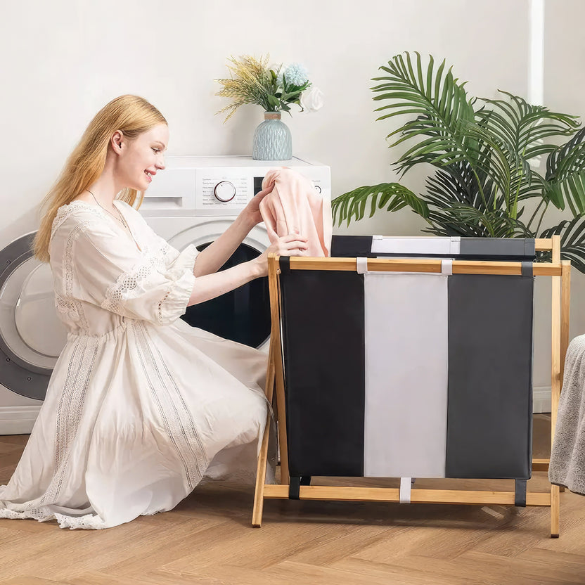 Wasmand met 3 vakken - Wassorteerder - Opvouwbaar