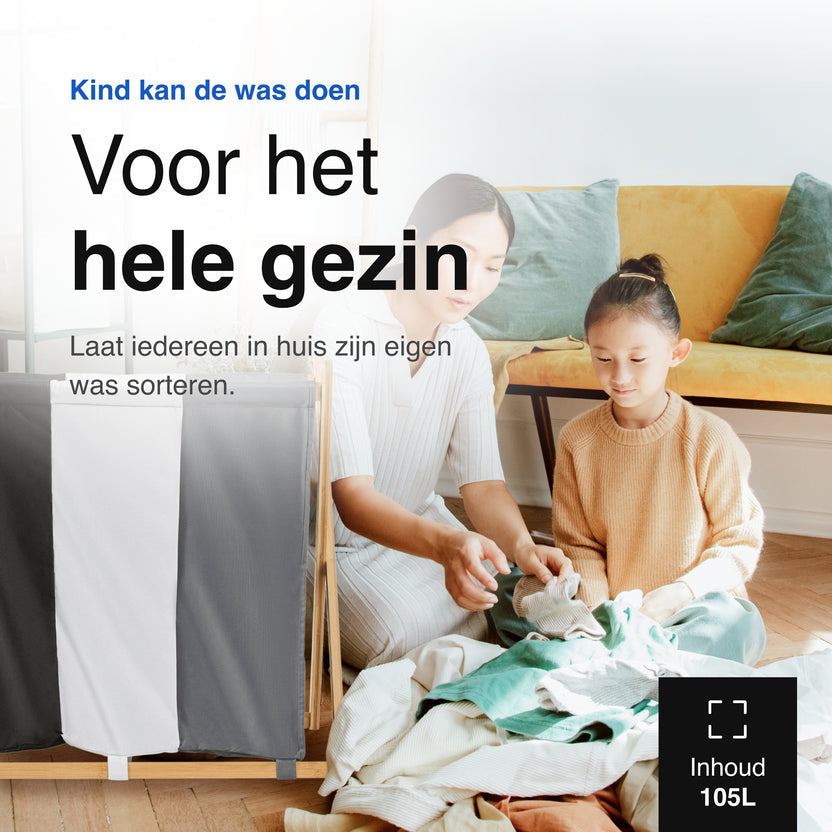 Wasmand met 3 vakken - Wassorteerder - Opvouwbaar