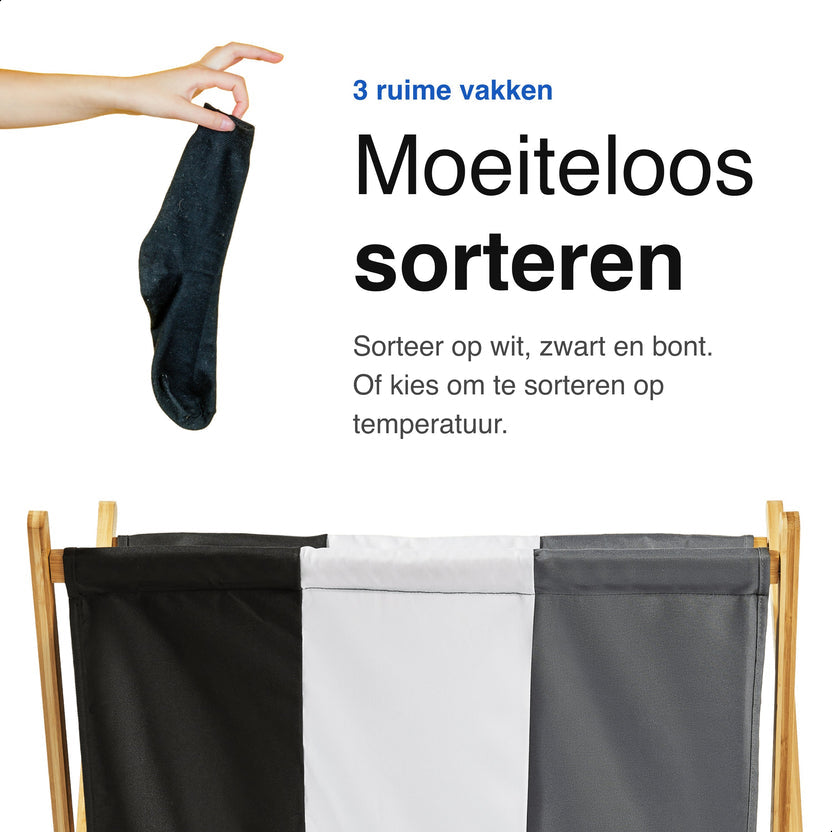 Wasmand met 3 vakken - Wassorteerder - Opvouwbaar