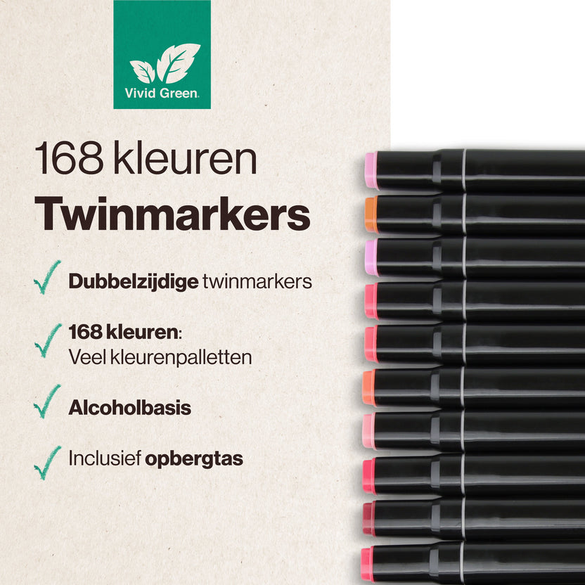 Twinmarkers 168 stuks voor volwassenen - Alcohol markers - Stiften - Markeerstiften
