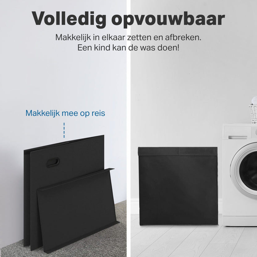 Dubbele Wasmand met Deksel en Uitneembare Waszakken - Wasmanden - Wassorteerder - 120L - Zwart